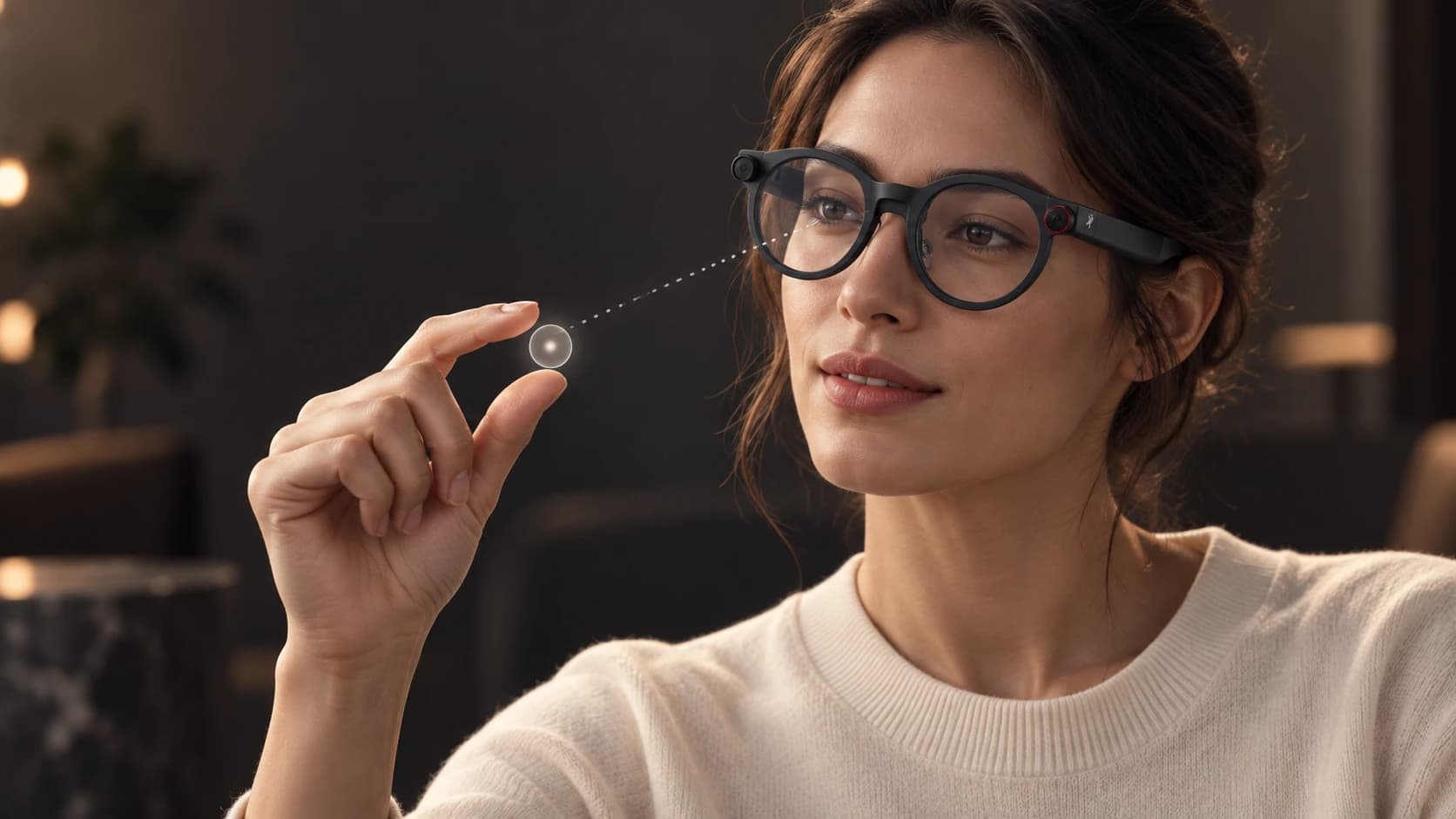 Concept of the glasses' camera recognizing a pinch gesture without a wristband